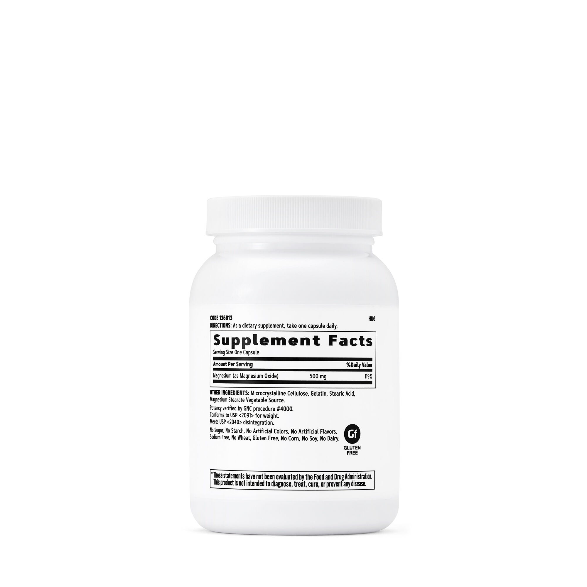 GNC Magnesium Capsules 500 mg Alt Bottle Supplement Facts